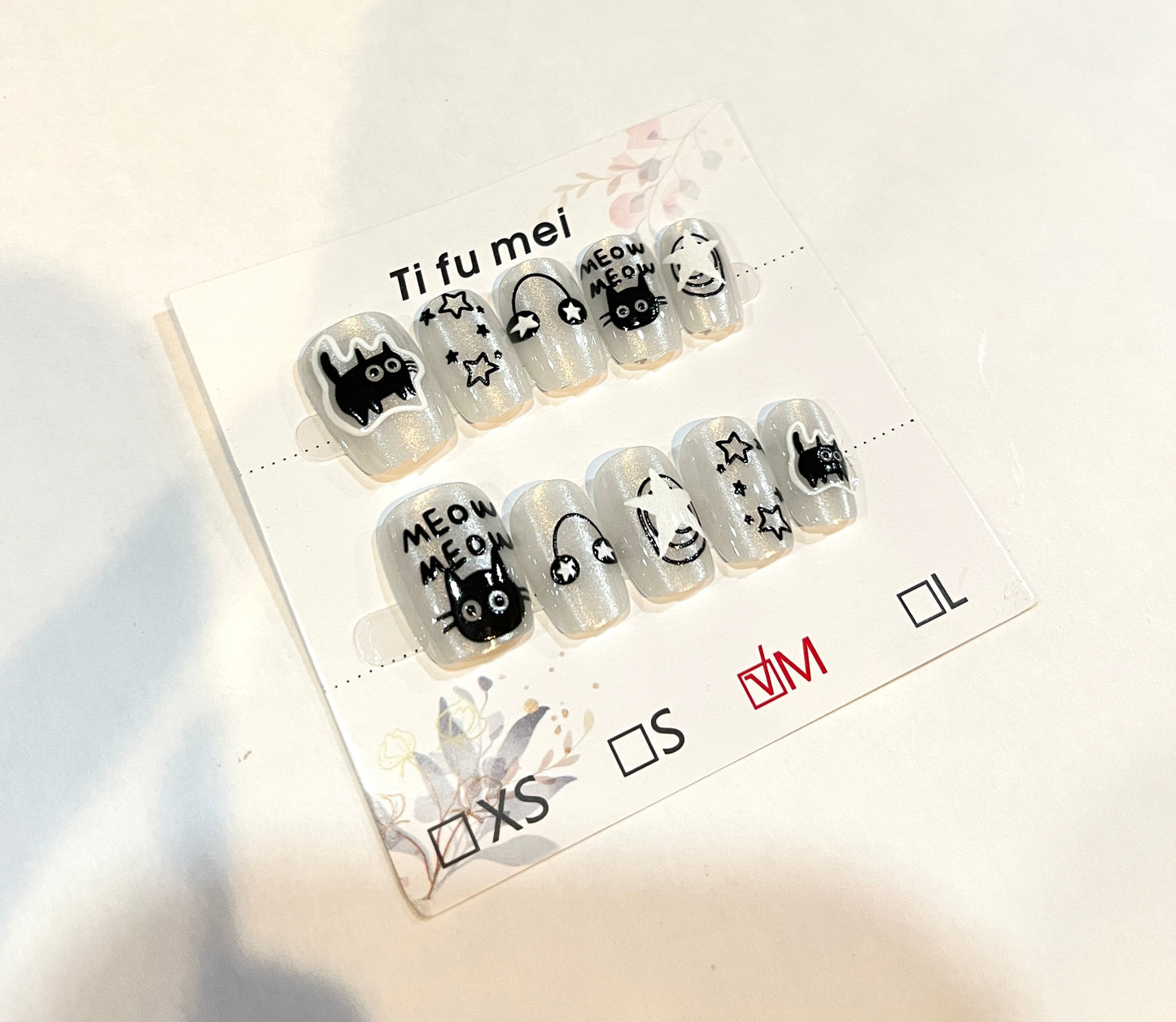 “Cosmic Cat Meow – Medium Size Press-On Nails”