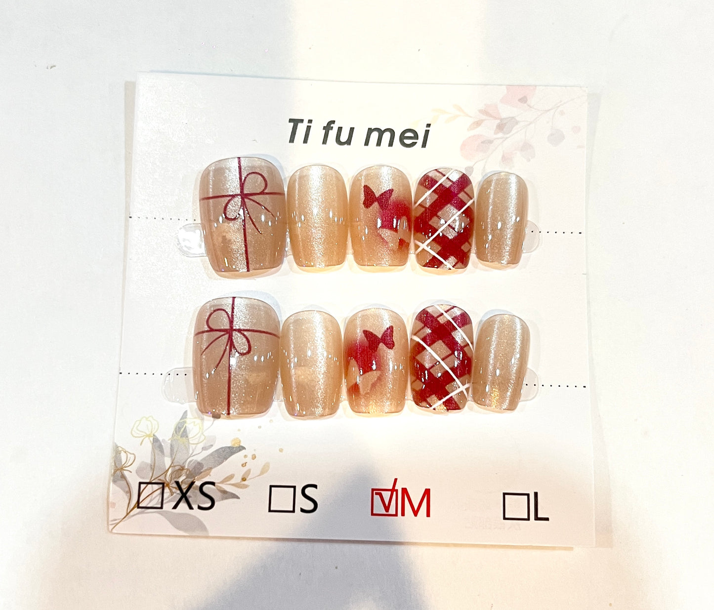 Red Plaid & Bow Gift Wrap Press-On Nails – Medium Size