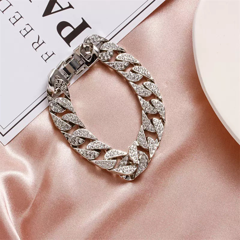 Gold/Silver Cuban Chain Rhinestone Bracelet
