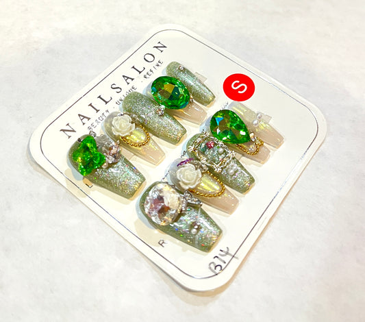 Emerald Luxe Holographic Gemstone Press-On Nails