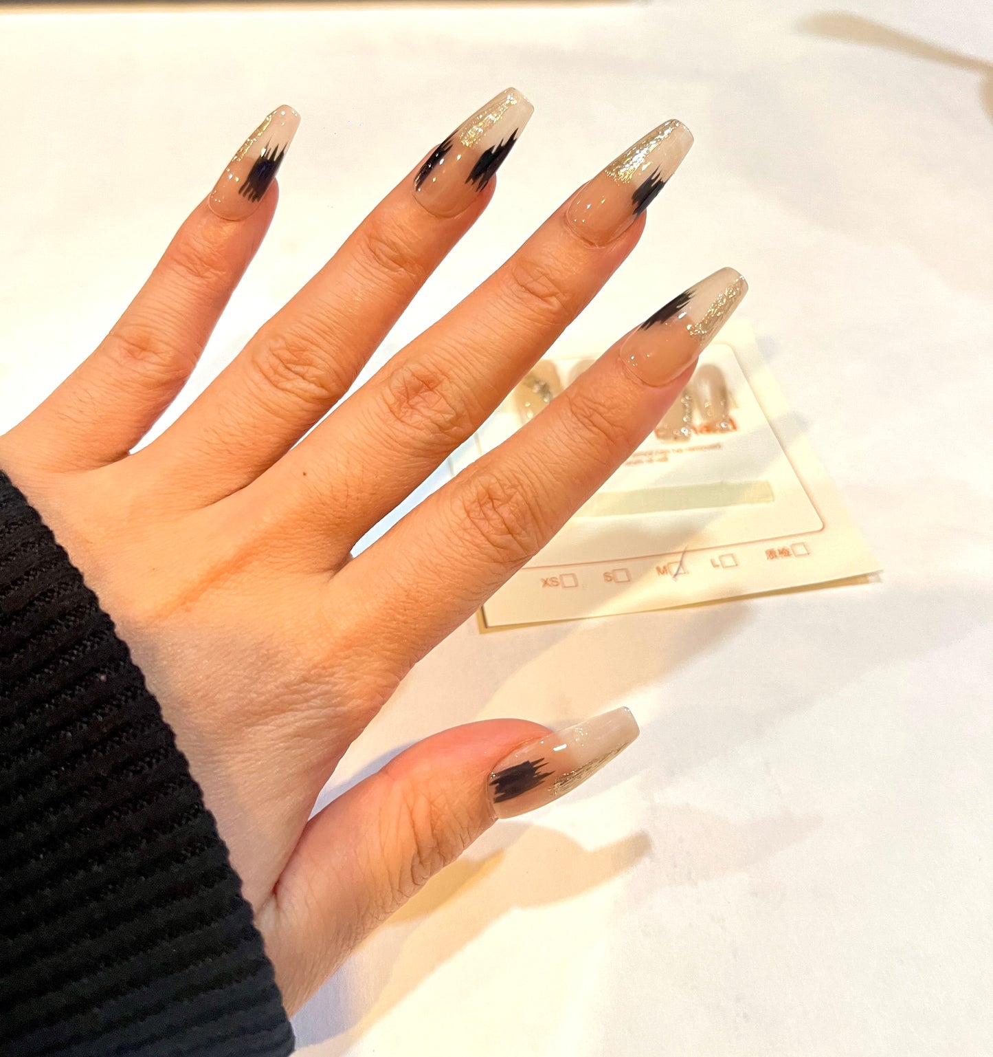 Gold Foil & Black Flame Press-On Nails – Medium Size