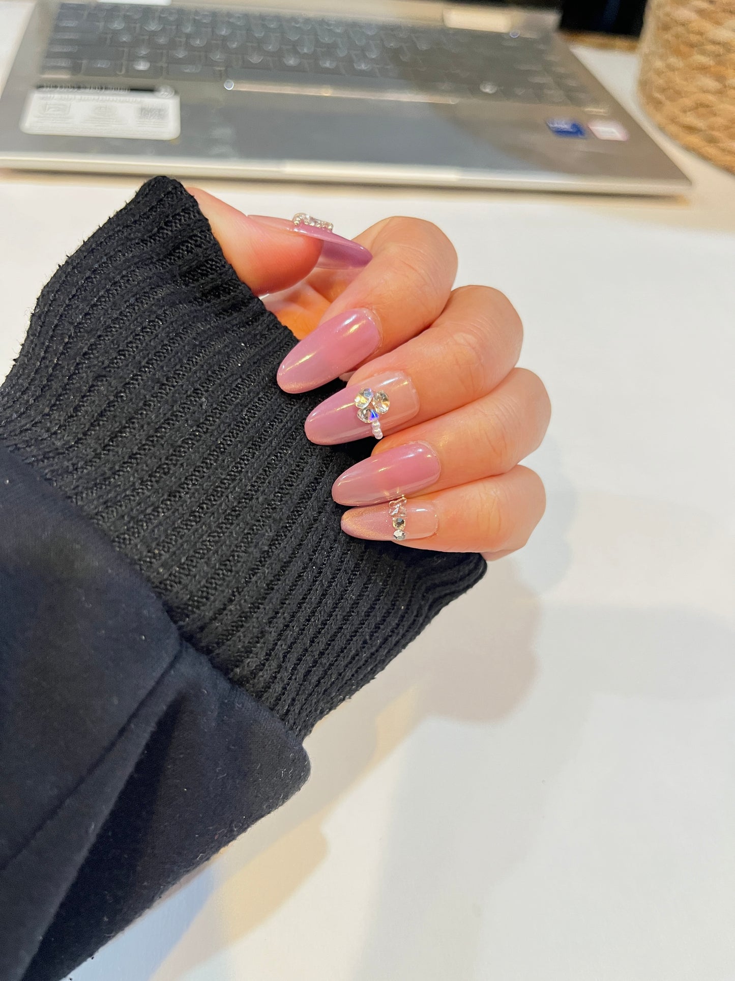 Fairy Crystal Press-On Nails – Pink Lavender Ombre with Charms(S Size)