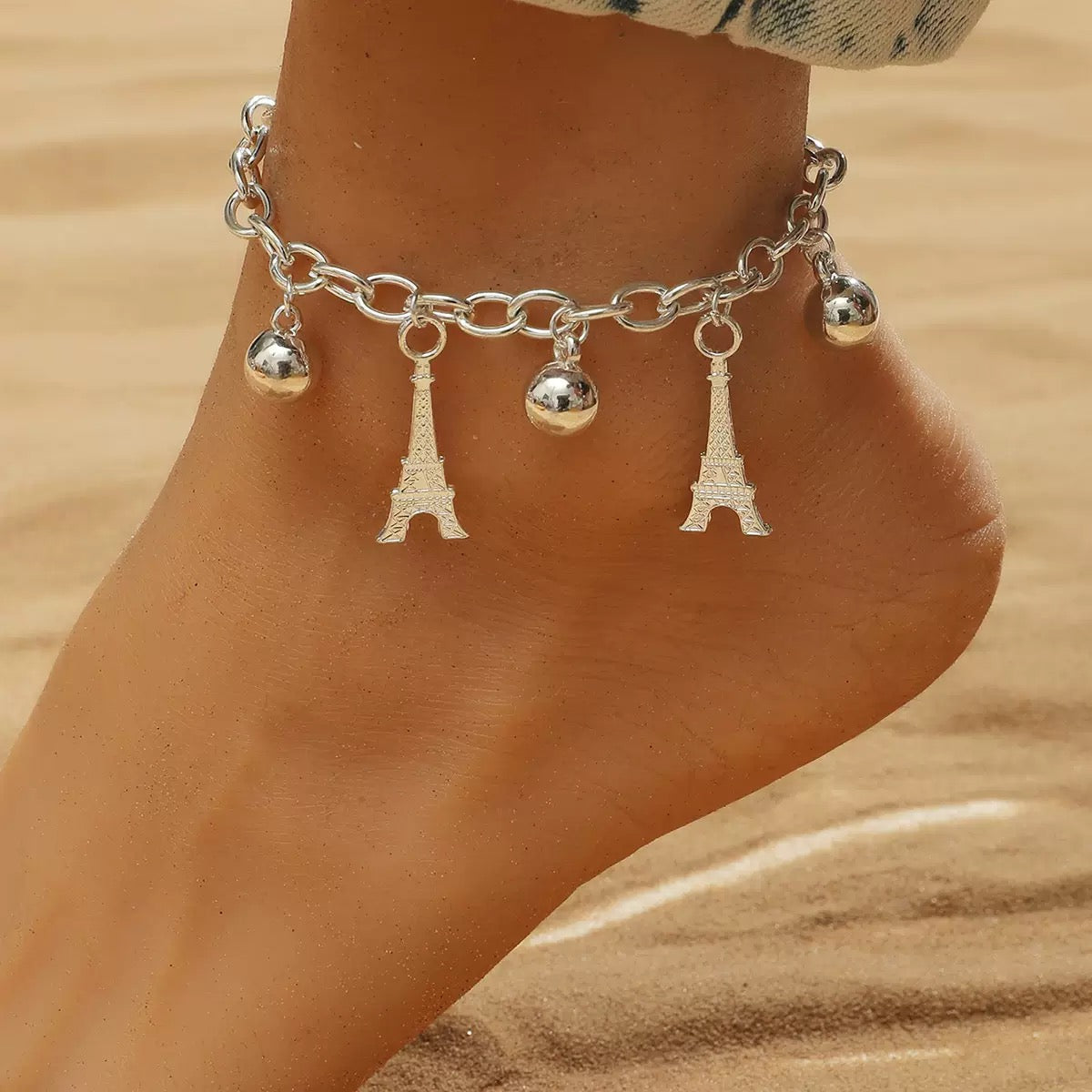 Eiffel Tower Anklet – Silver Charm Chain