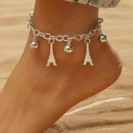 Eiffel Tower Anklet – Silver Charm Chain