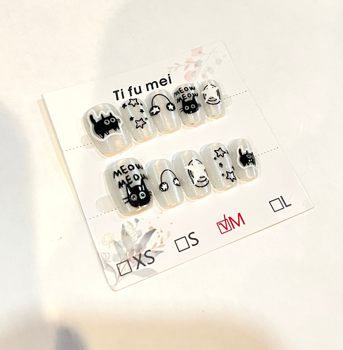 “Cosmic Cat Meow – Medium Size Press-On Nails”