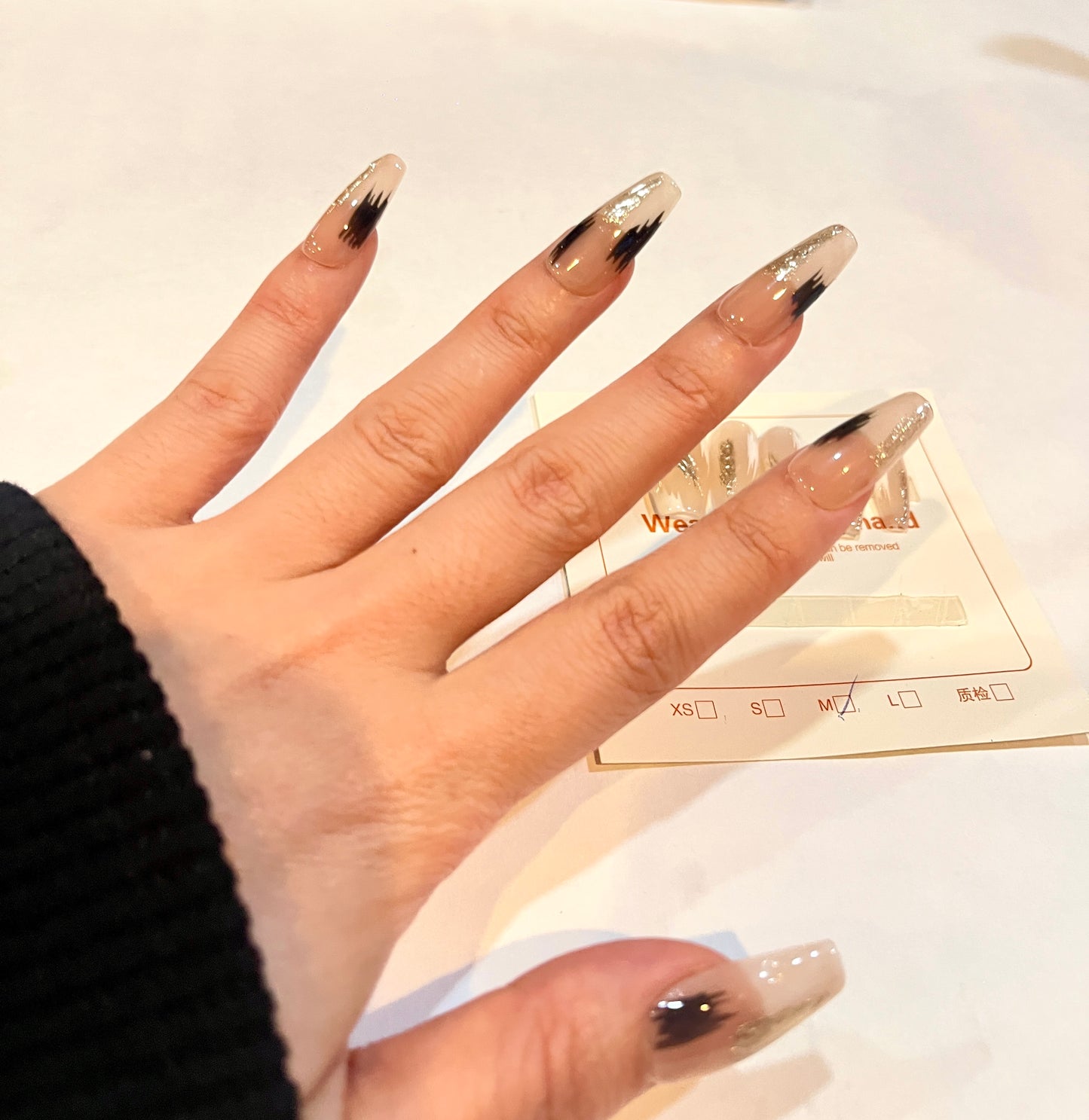 Gold Foil & Black Flame Press-On Nails – Medium Size