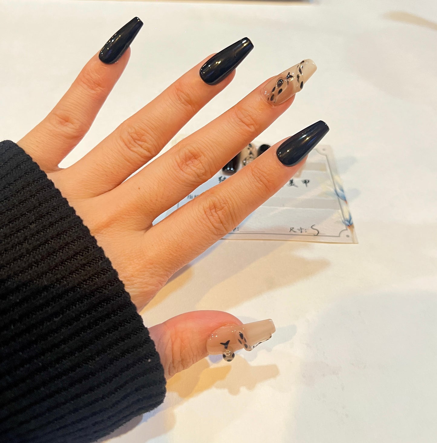 Black Ink Swirl Nude Press-On Nails – S Size