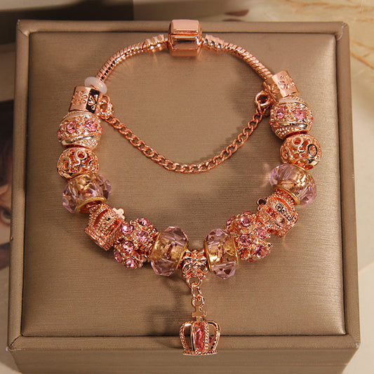 Rose Gold Crown Charm Bracelet – Regal Elegance