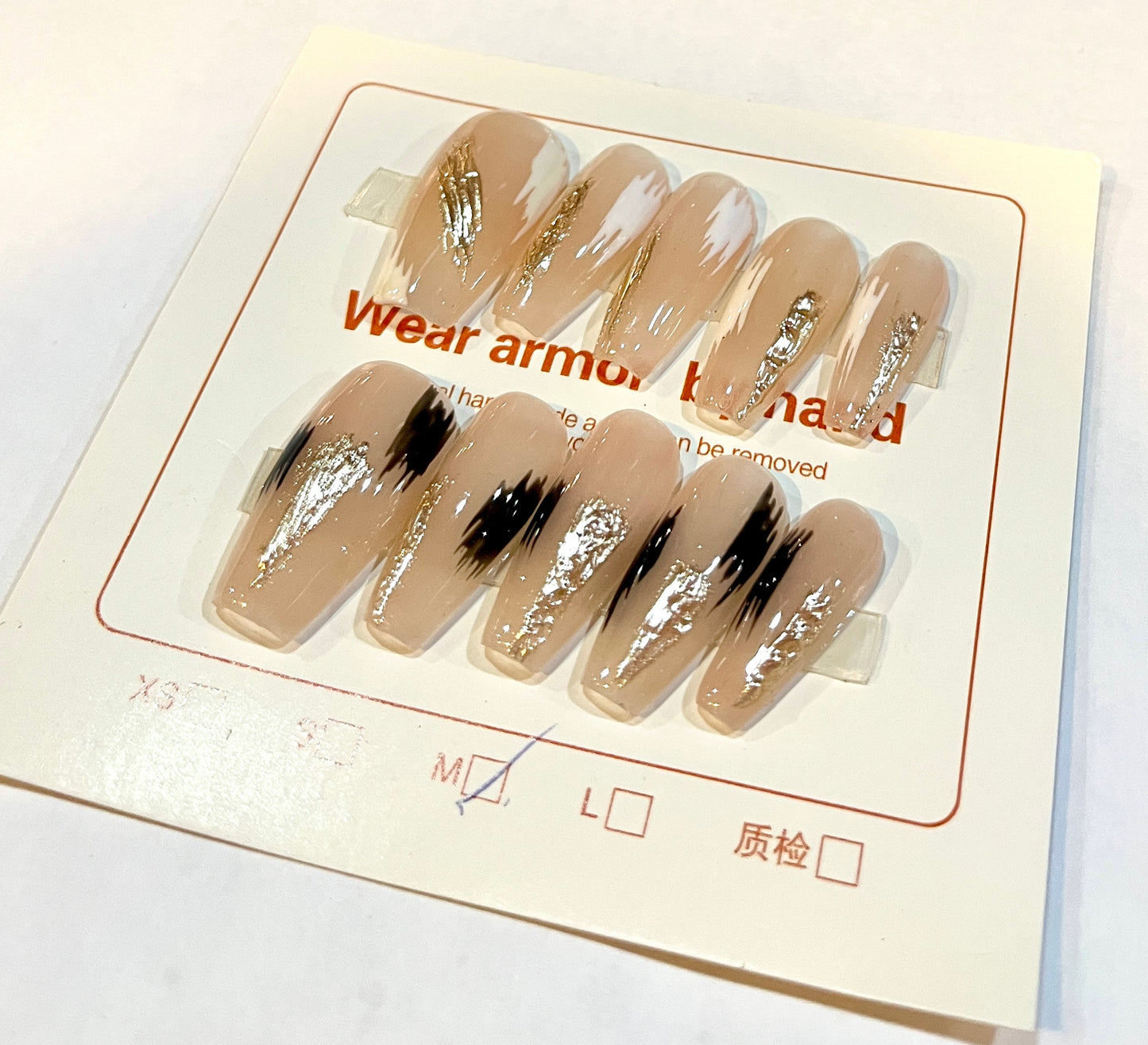 Gold Foil & Black Flame Press-On Nails – Medium Size