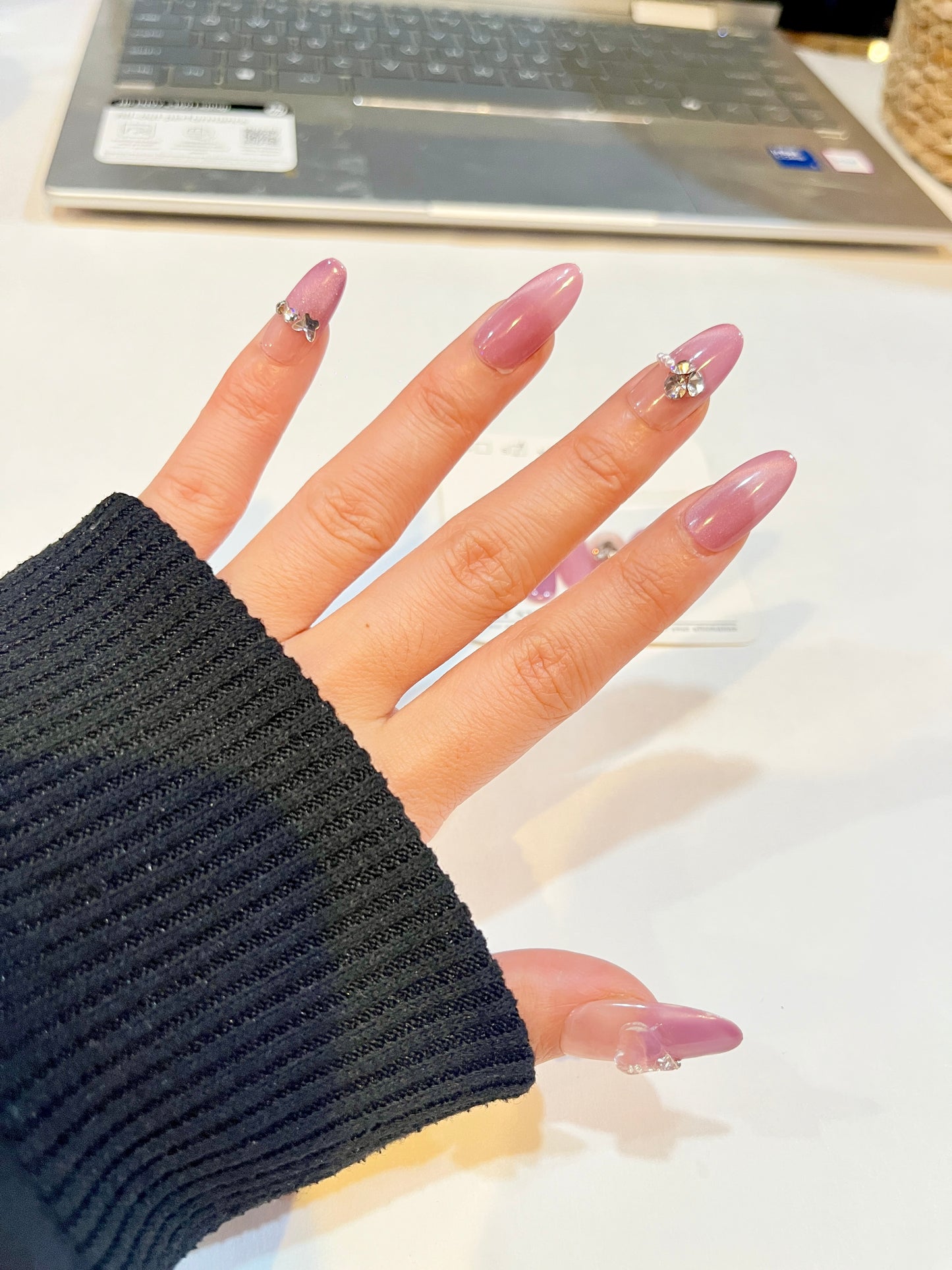 Fairy Crystal Press-On Nails – Pink Lavender Ombre with Charms(S Size)