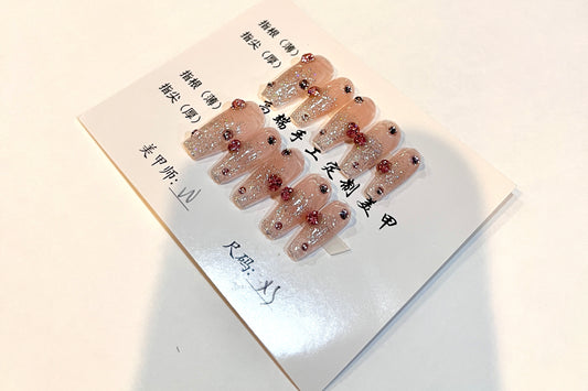 Glitter Ombre Rhinestone Press-On Nails – Long Square Shape (Size XS)