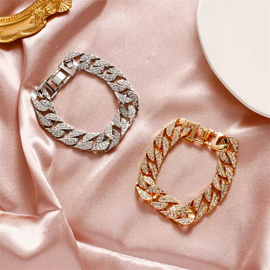 Gold/Silver Cuban Chain Rhinestone Bracelet
