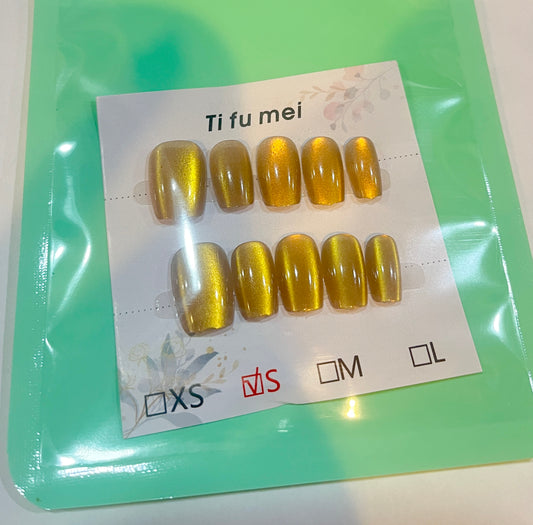 Golden Mirror Shine Press-On Nails – Short Oval (S Size)