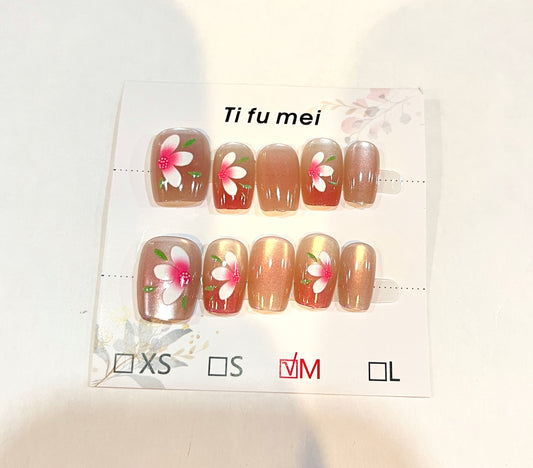 Petal Glow - Pink Blossom Press-On Nails Medium Size