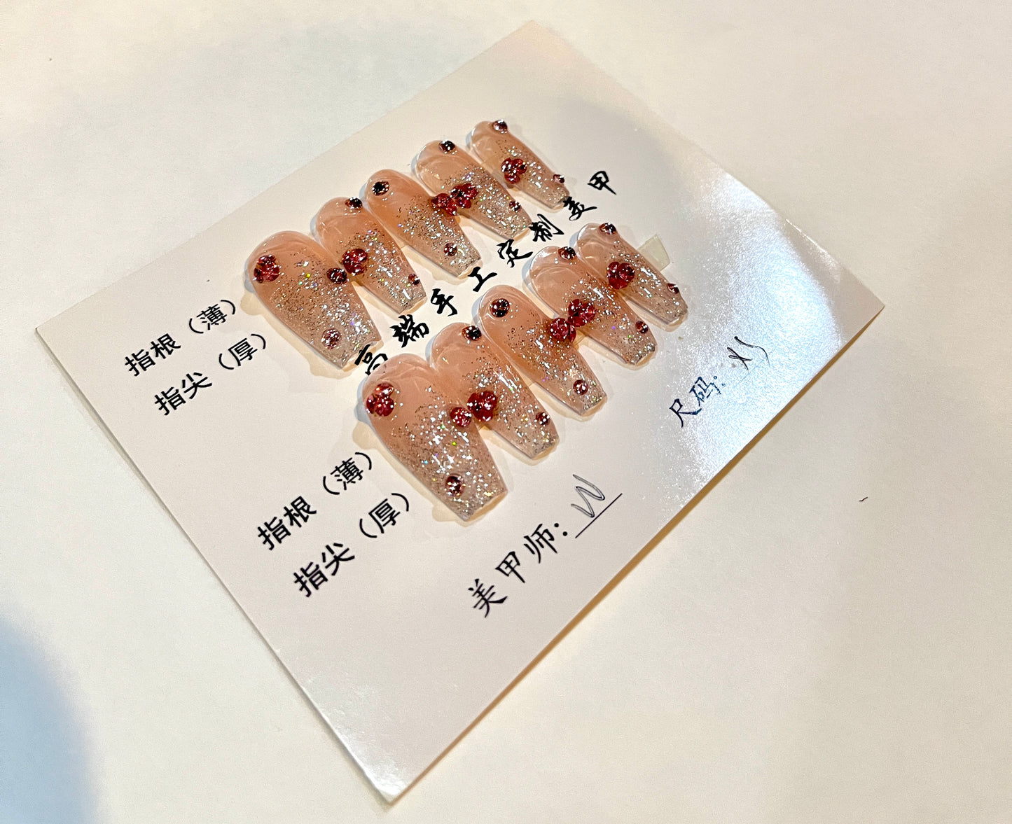 Glitter Ombre Rhinestone Press-On Nails – Long Square Shape (Size XS)