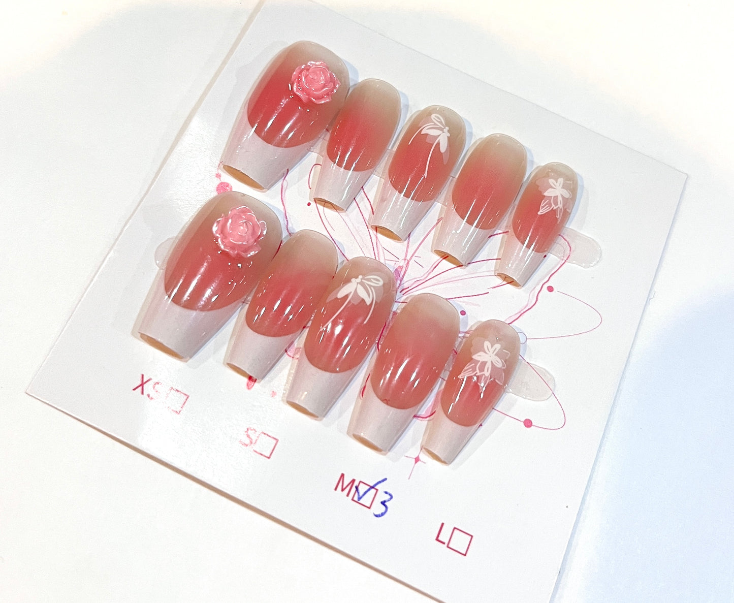 Blush Rose Gradient Press-On Nails – Nude Pink Floral Set(Med Size)