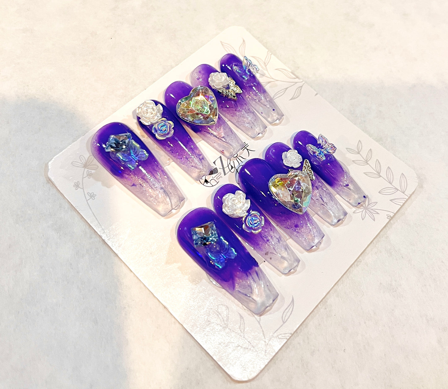Midnight Aurora Crystal Butterfly Press-On Nails -Medium Size