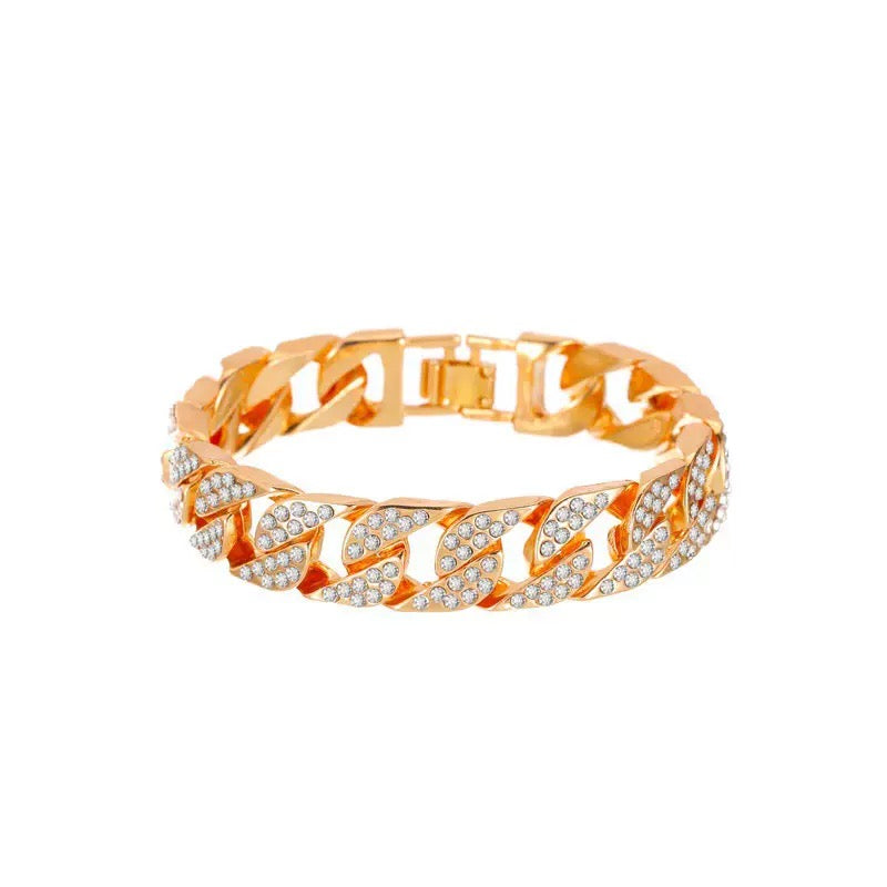 Gold/Silver Cuban Chain Rhinestone Bracelet