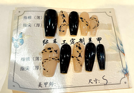 Black Ink Swirl Nude Press-On Nails – S Size