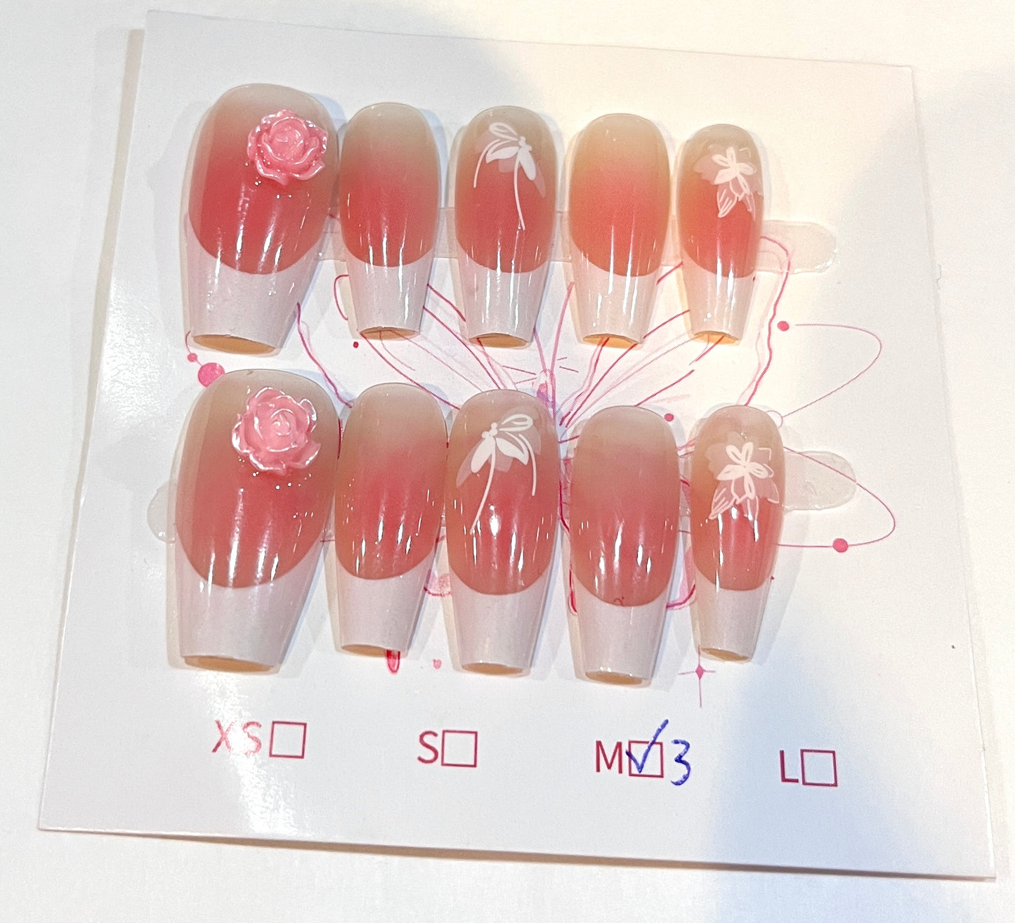 Blush Rose Gradient Press-On Nails – Nude Pink Floral Set(Med Size)