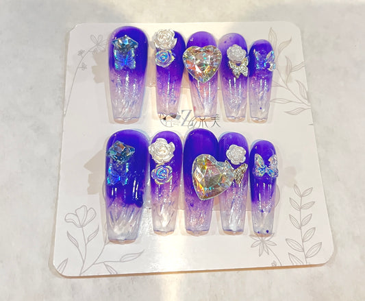Midnight Aurora Crystal Butterfly Press-On Nails -Medium Size