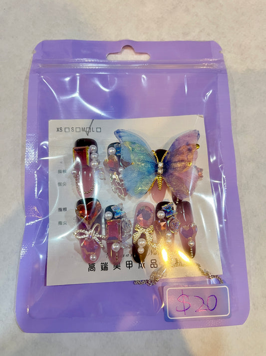 unique design with butterfly charm press-on nail