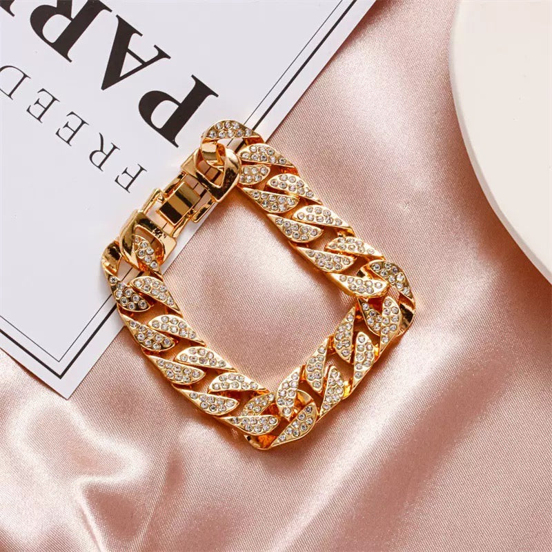 Gold/Silver Cuban Chain Rhinestone Bracelet
