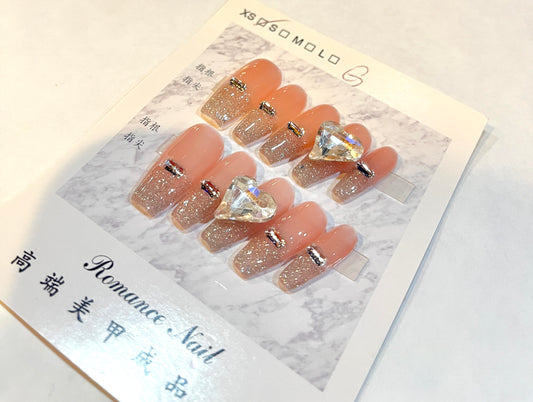 Pink Glitter Heart Diamond Press-On Nails – XS Size