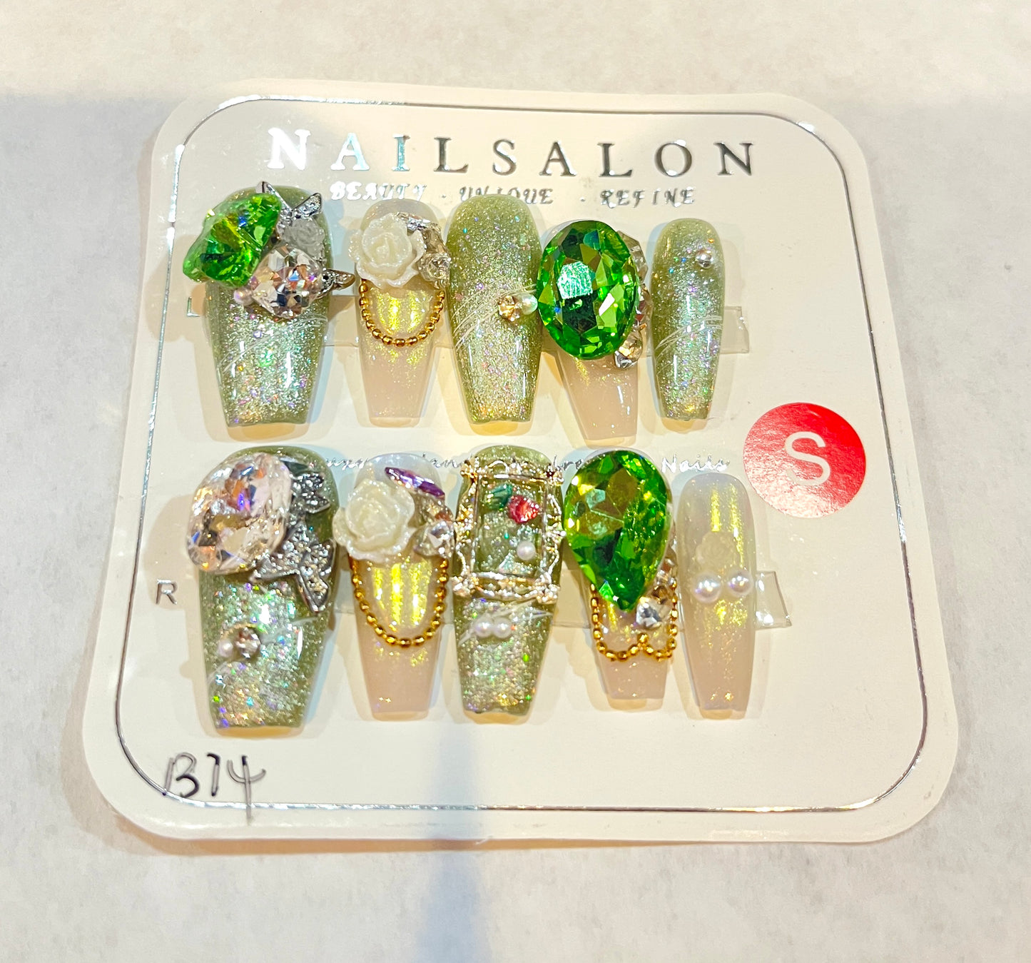 Emerald Luxe Holographic Gemstone Press-On Nails