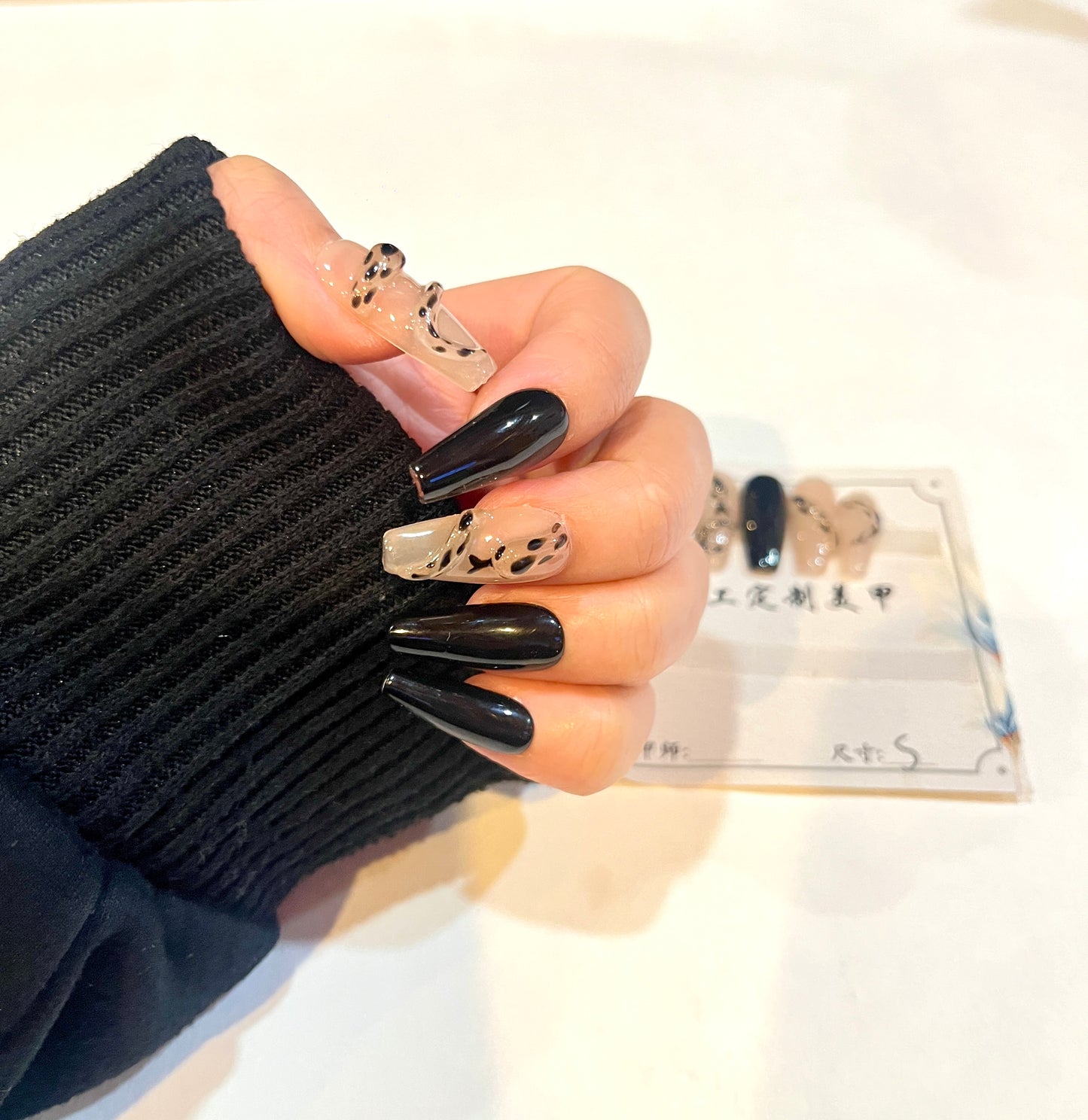Black Ink Swirl Nude Press-On Nails – S Size