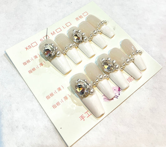 “Pearl Elegance” French White Press-On Nails