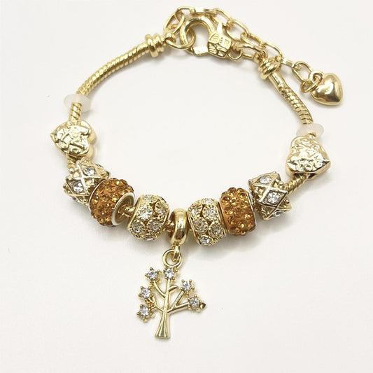 Minimalist Tree of Life Bracelet – Gold Crystal Accent