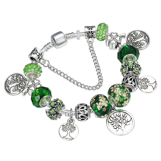 Emerald Life Tree Bracelet – Silver-Tone Artisanal Beads