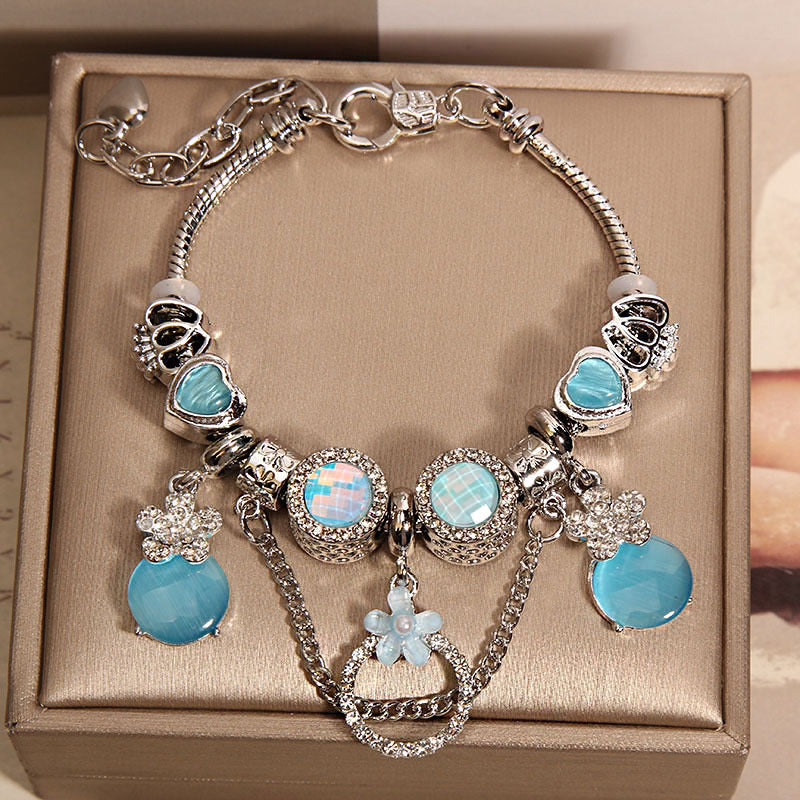 Blue cat-eye pandora charm bracelet