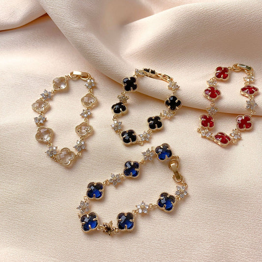 Elegant Clover Crystal Bracelet – 4 Colors Available