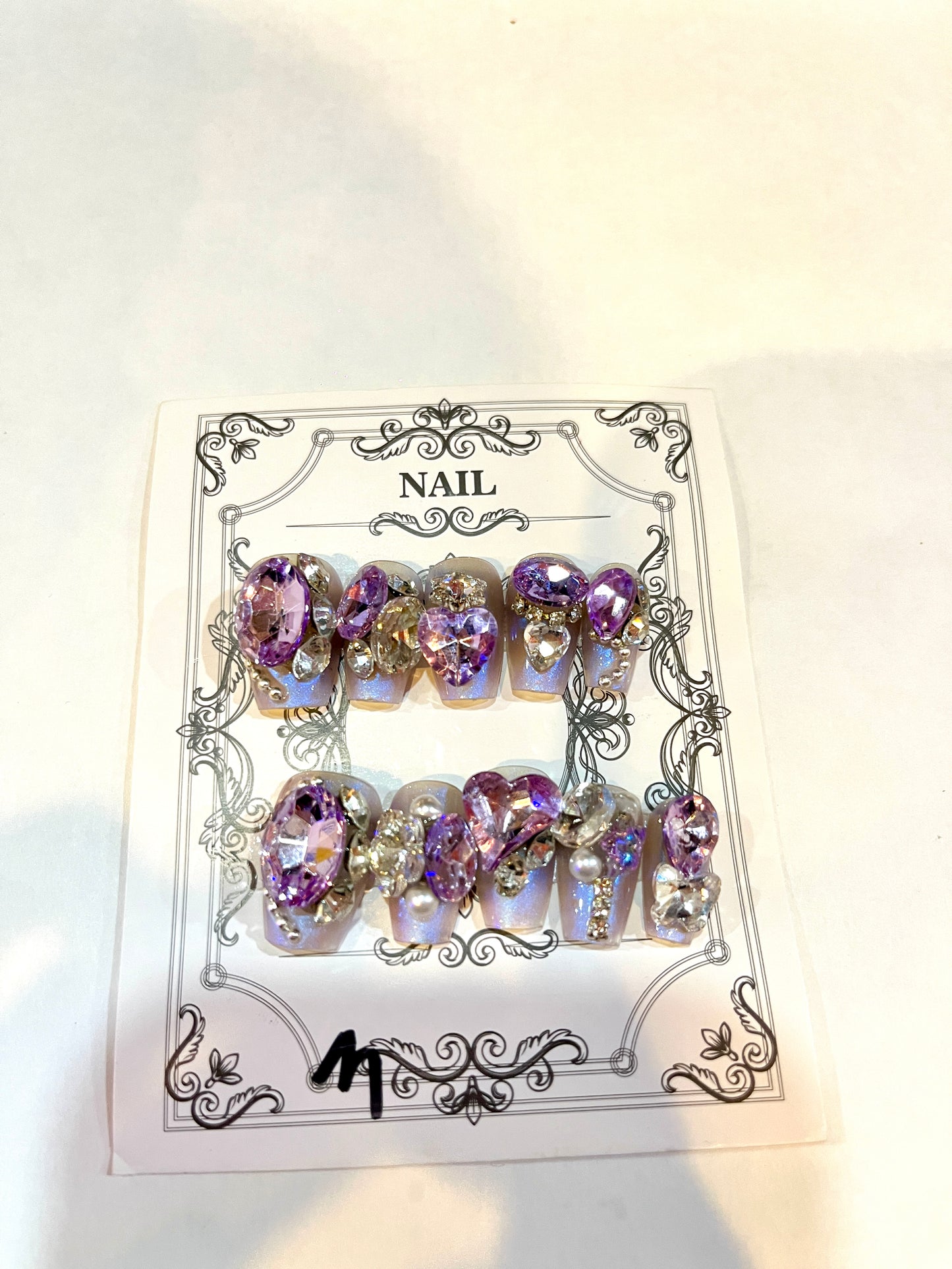 Purple Crystal Press-On Nails – Glam Princess Vibes Lilac Luxury Bridal Nails – Crystal & Pearl Press-On Set