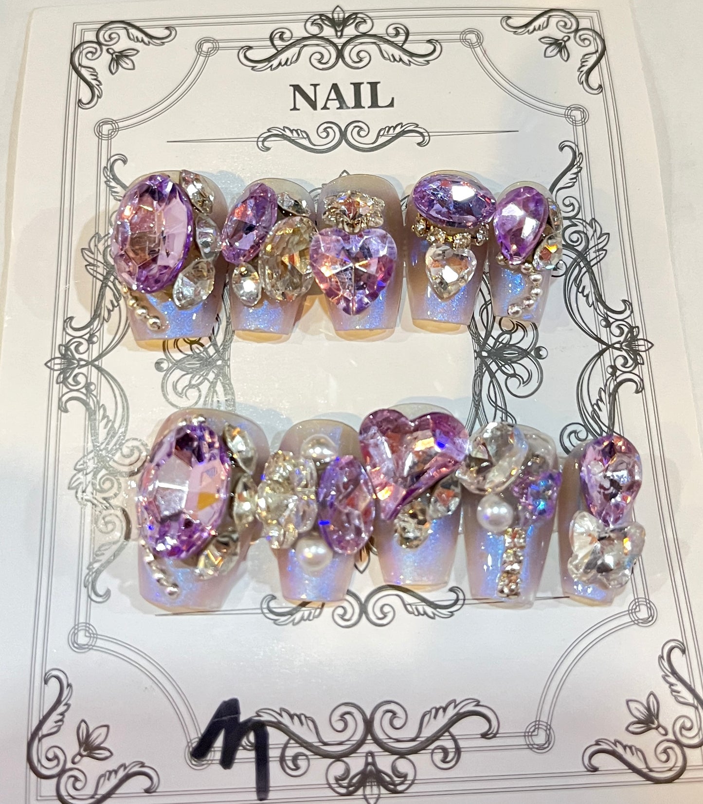 Purple Crystal Press-On Nails – Glam Princess Vibes Lilac Luxury Bridal Nails – Crystal & Pearl Press-On Set