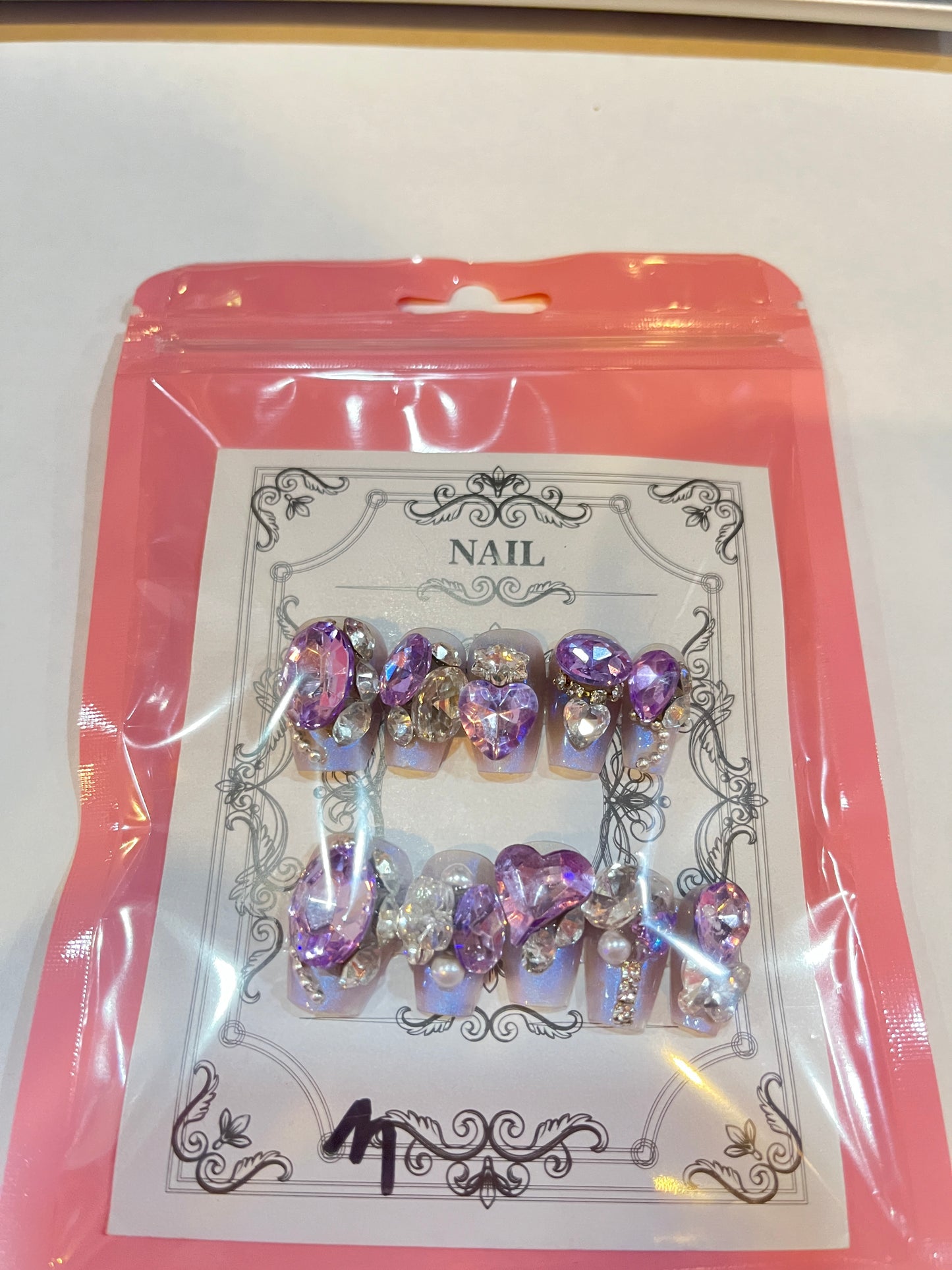 Purple Crystal Press-On Nails – Glam Princess Vibes Lilac Luxury Bridal Nails – Crystal & Pearl Press-On Set