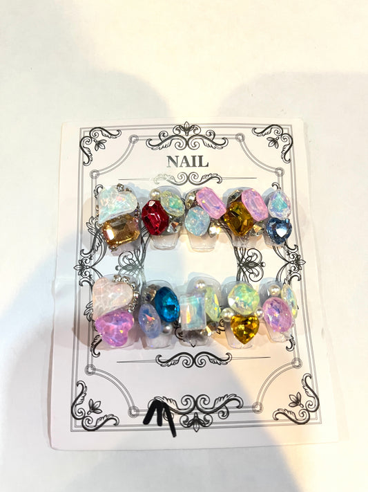 Rainbow Gem Press-On Nails – Y2K Crystal Chunk Set