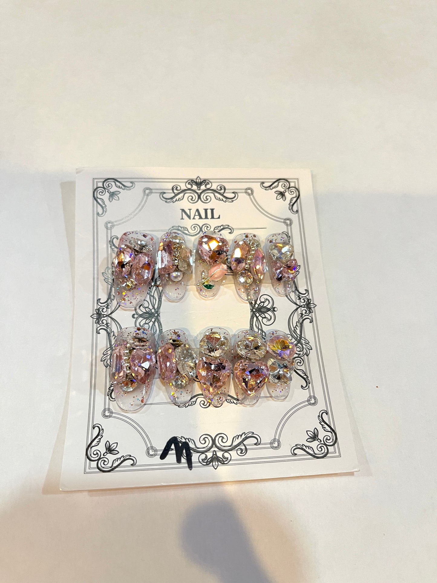 Elegant Nude Pink Press-On Nails with Sparkling Crystals & Glitter Accents