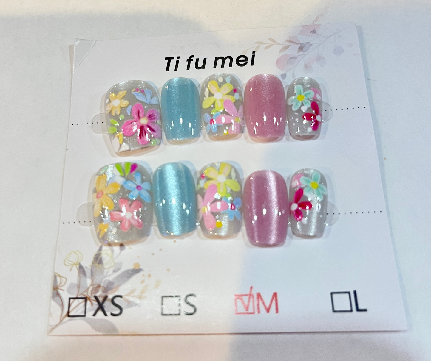 colorful flowers short press-on nails