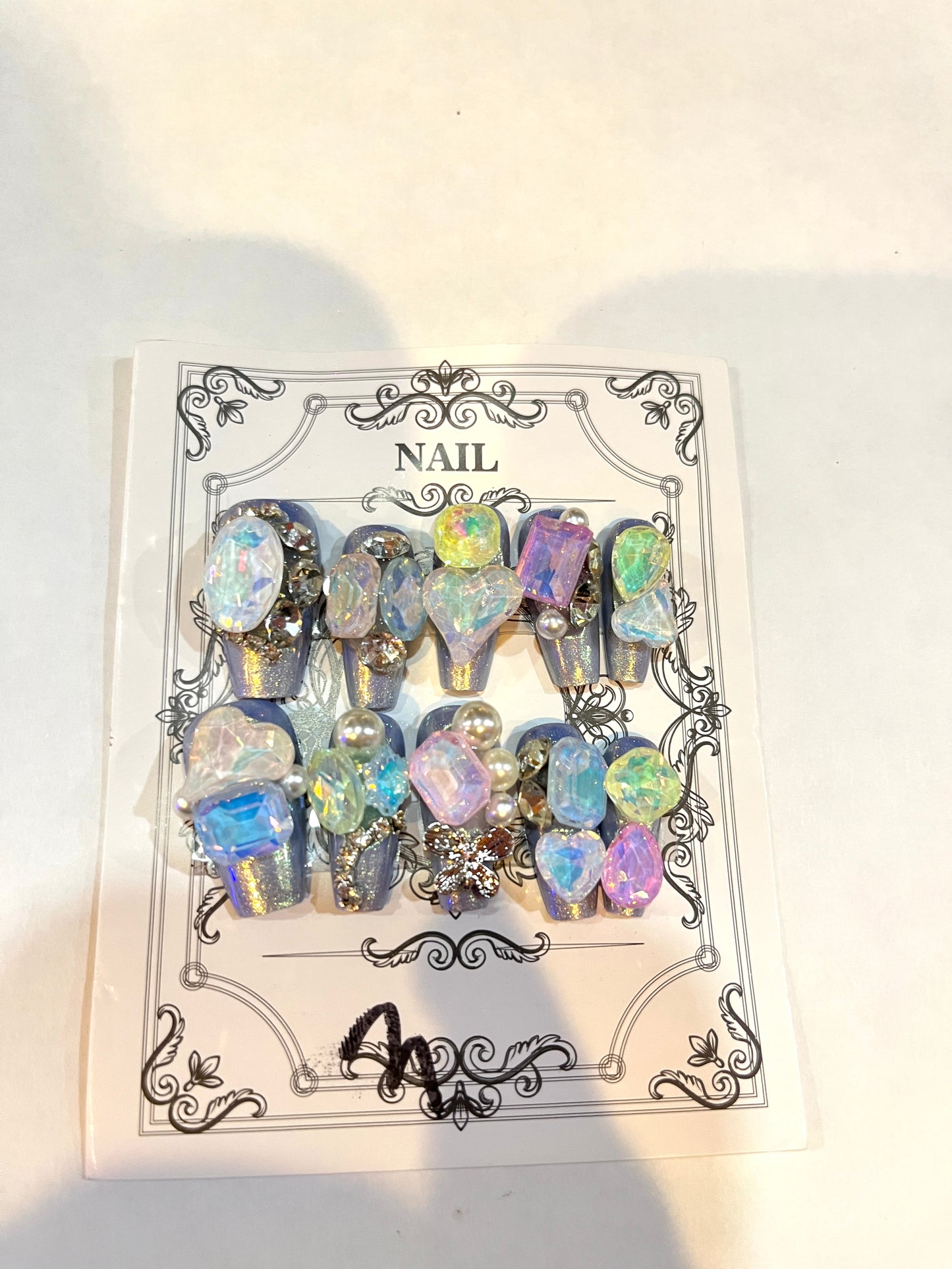 Galaxy Opal Press-On Nails – Iridescent Crystal & Pearl Set